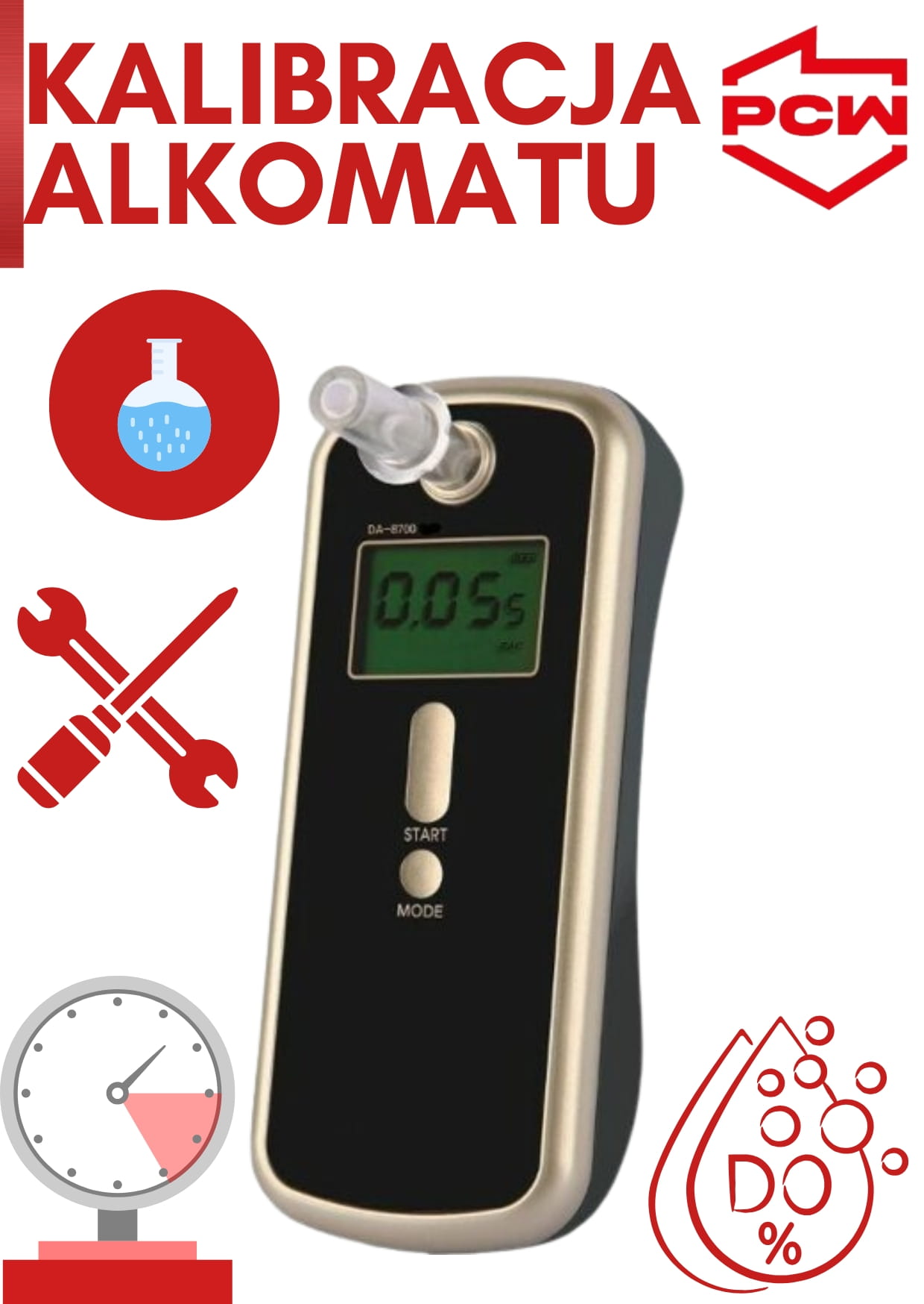 Kalibracja alkomatu AlcoFind DA-8700S z certyfikatem kalibracji od PCW